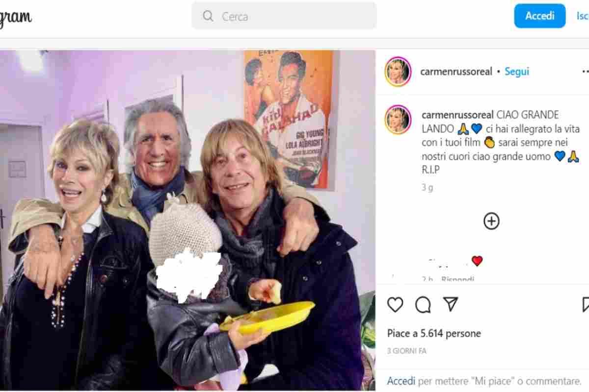L'ultimo saluto di Carmen Russo a Lando Buzzanca (Instagram) 23.12.2022 pontilenews