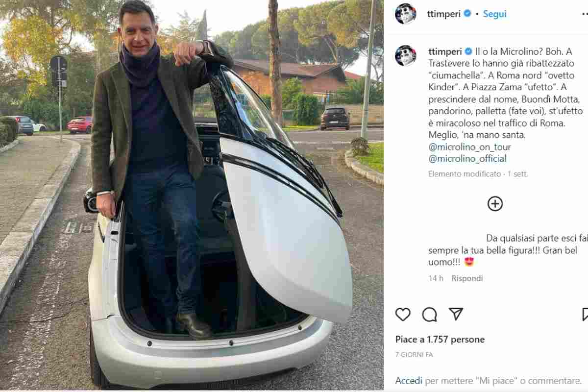 Tiberio Timperi con la Microlino (Instagram) 30.12.2022 pontilenews (1)