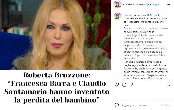 Claudio Santamaria attacca Roberta Bruzzone su Instagram