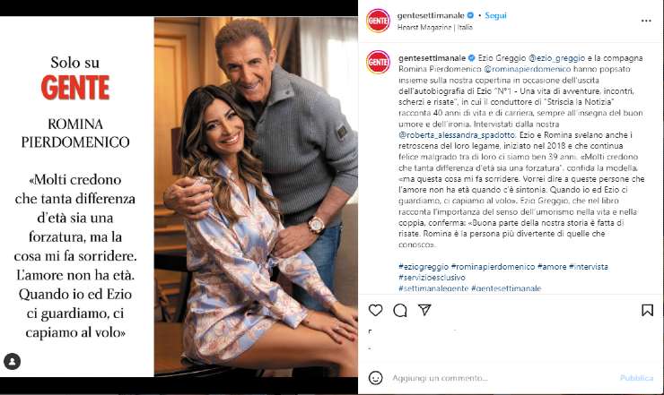 Copertina di Gente con Ezio Greggio e la fidanzata Pierdomenico