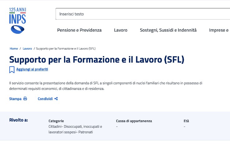 Inps, piattaforma Supporto per la formazione e il lavoro